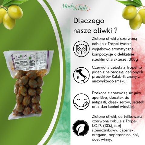 Oliwki zielone z czerwoną cebulą Tropea 300g