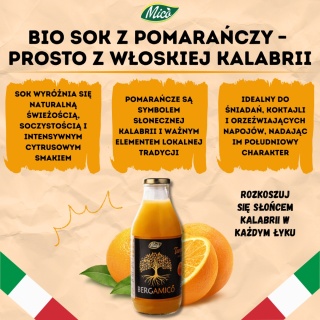 Sok NFC pomarańcza 750ml , prosto z Kalabrii, Eko plantacja MICO